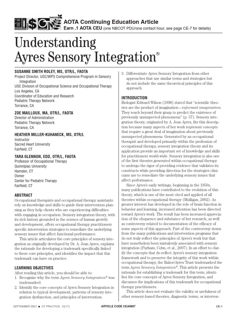 Sensory Integration Therapy | PDF | Sensory Processing Disorder ...
