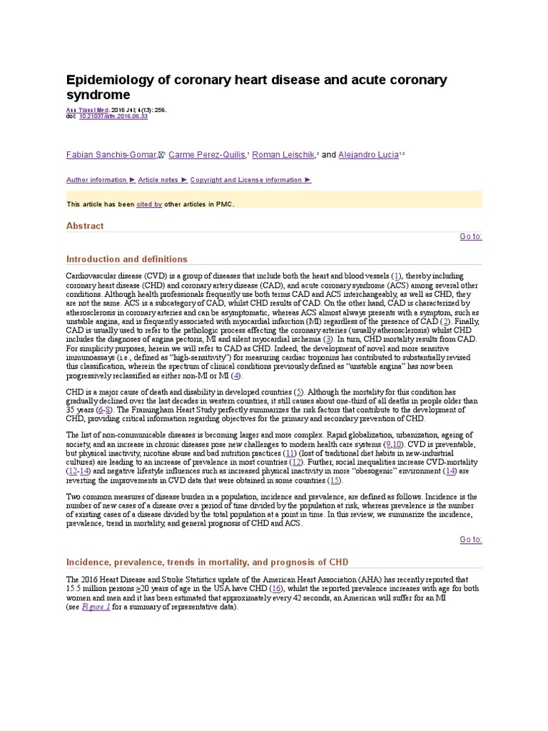 Epidemiology of Coronary Heart Disease and Acute Coronary Syndrome ...