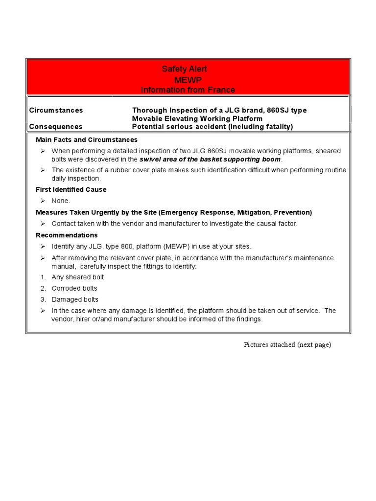 JLG 860SJ Safety Inspection Alert | PDF