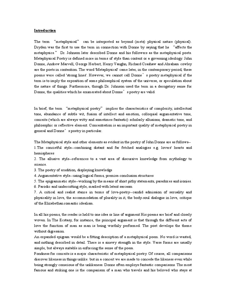 John Donne As Metaphysical Poet Download Free PDF Poetry Science