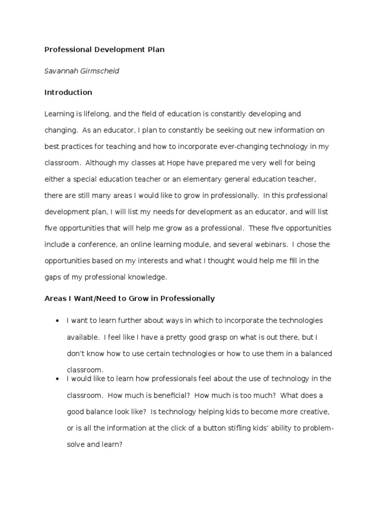 Educator's Professional Development Plan | PDF | Teachers | Educational ...