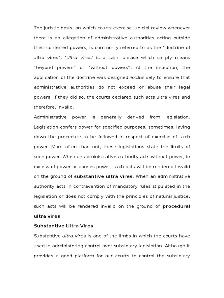 Substantive Ultra Vires in Delegated Legislation | PDF | Common Law ...