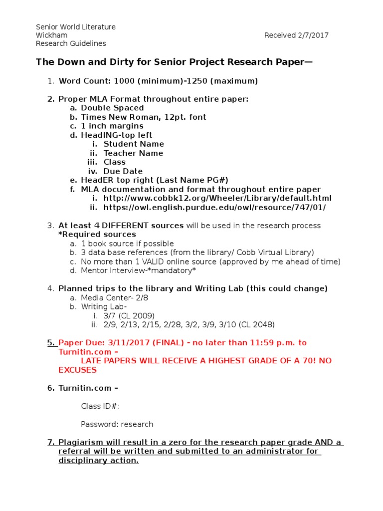 Senior Project Research Paper Guidelines | PDF | Learning
