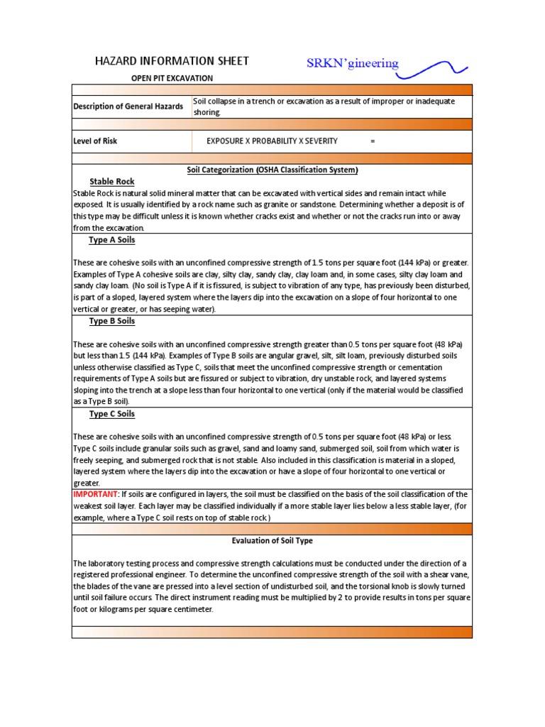 Hazard Information Sheet | PDF | Excavation (Archaeology) | Soil