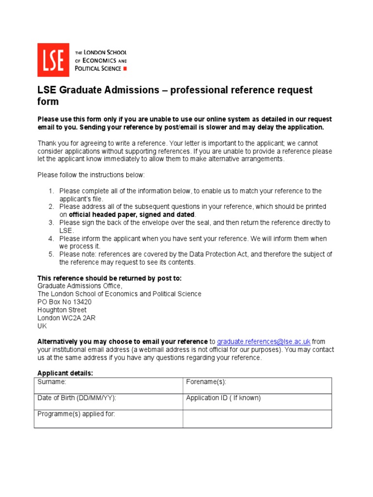 LSE Graduate Reference Request Form | PDF | London School Of Economics ...