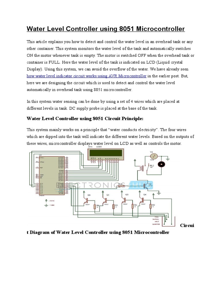 Water Level Controller Using 8051 Microcontroller | PDF | Switch | Liquid  Crystal Display