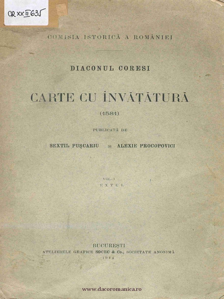 Carte Cu InvÄÅ£ÄturÄ 1581 Volumul 1 Textul Pdf
