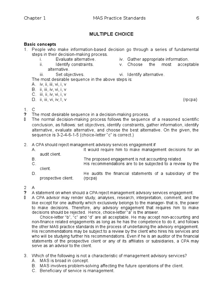 MAS Practice Standards Overview | PDF | Certified Public Accountant ...