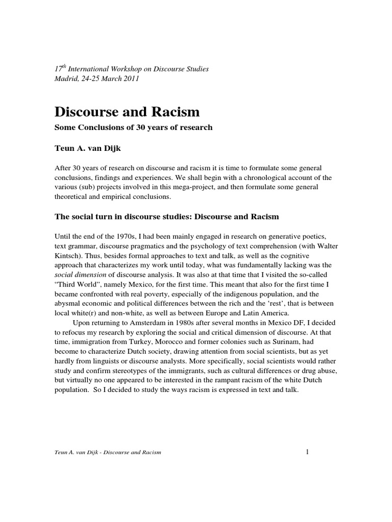 Discourse and Racism | PDF | Racism | Discrimination & Race Relations