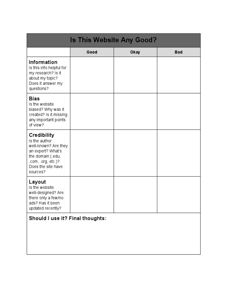 Website Evaluation Guide | PDF