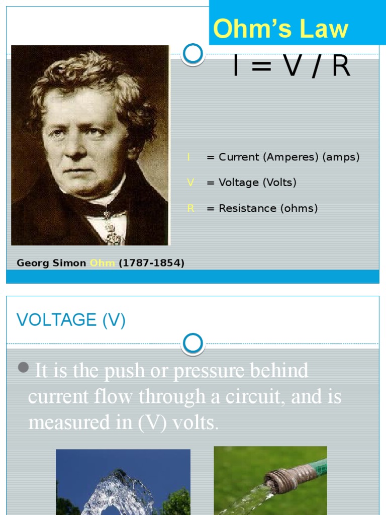 Ohm's Law: Current (Amperes) (Amps) Voltage (Volts) Resistance (Ohms ...