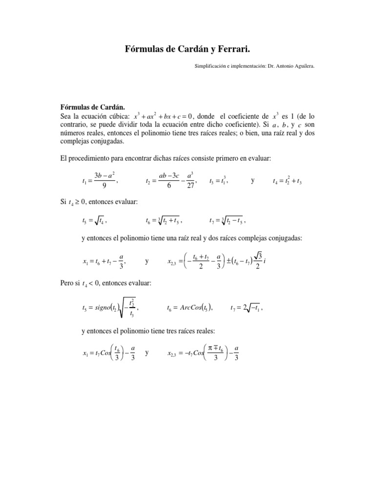 Fórmulas de Cardán y Ferrari explicadas | PDF | Factorización | Análisis  complejo
