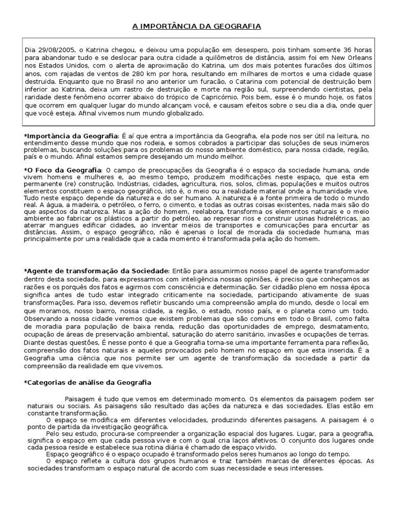 A importância da Geografia para entender o mundo | PDF | Geografia ...