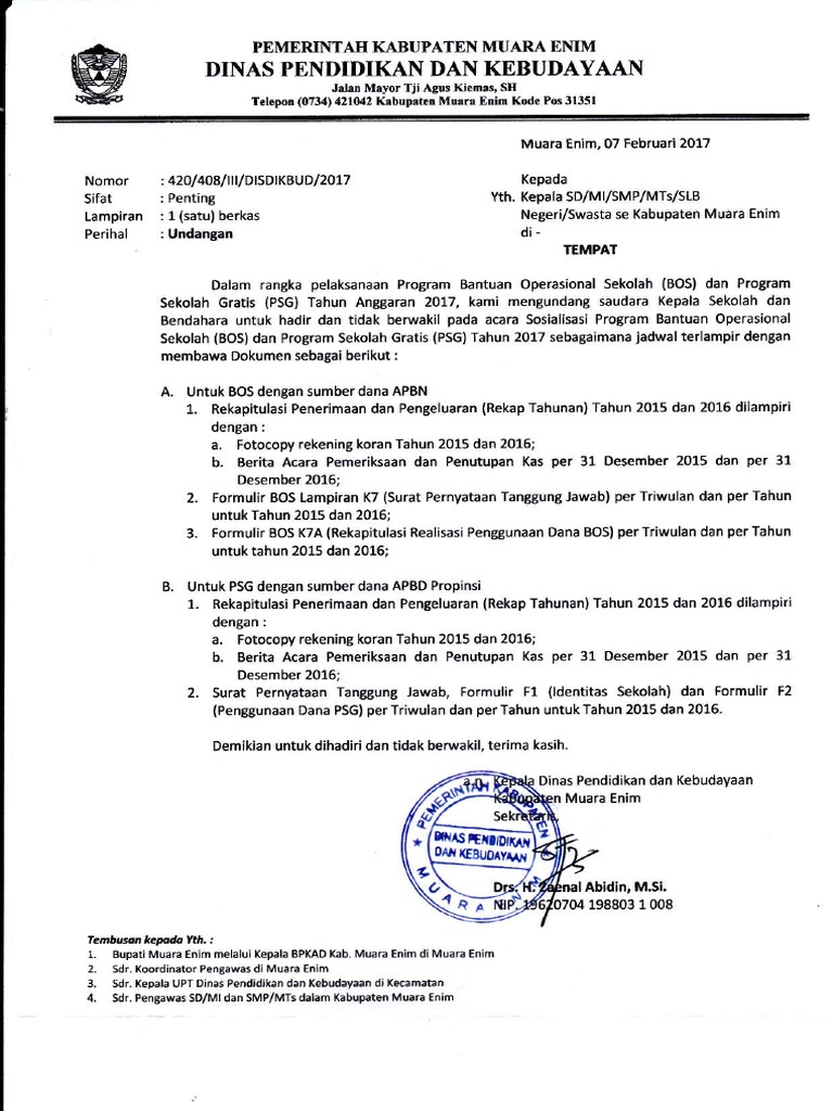 Surat Undangan Sosialisasi Bos Tahun 2017 Di Sman 2 Me