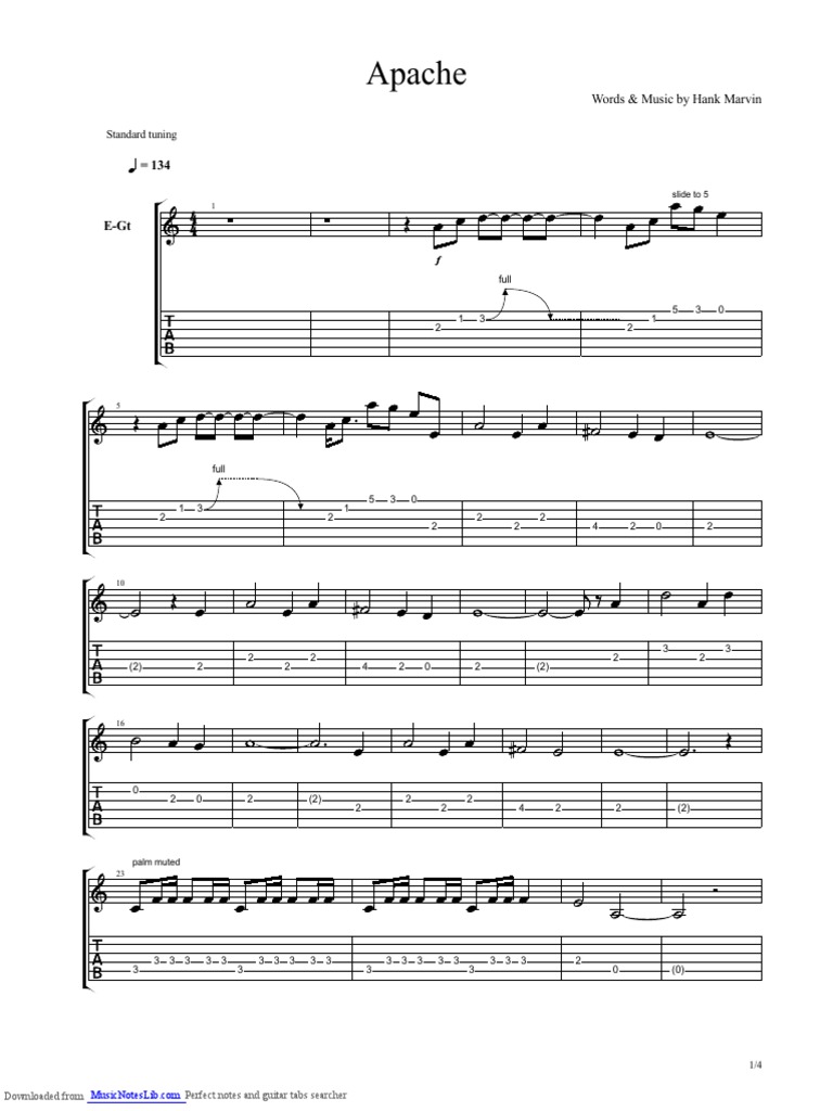 Apache Guitar Tabs By Hank Marvin Pdf Chordophones Musical