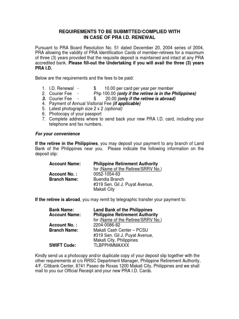 Requirements For PRA ID Renewal PDF