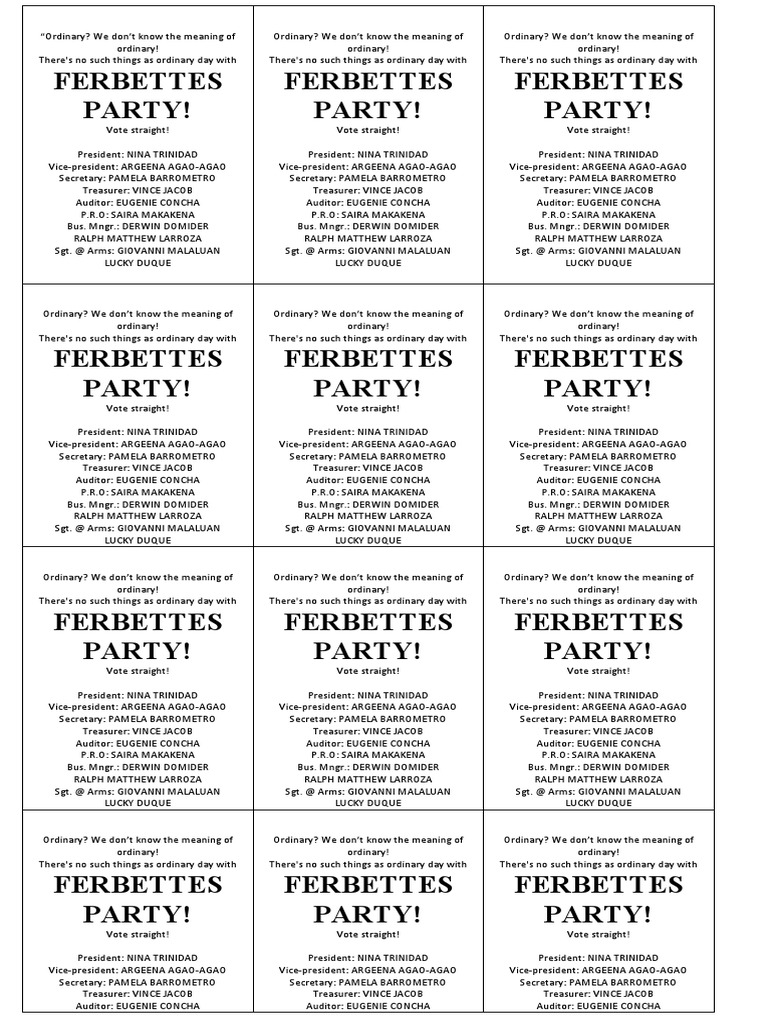 Ferbettes Party Election Lineup | PDF | Cooking, Food & Wine | Art