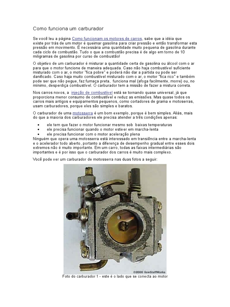 Como Funciona Um Carburador | PDF | Carburador | Acelerador
