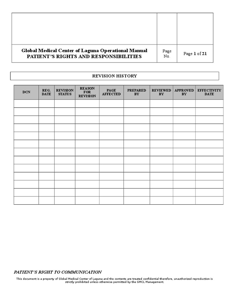 Patient Rights at Global Medical Center | PDF | Medical Record | Patient