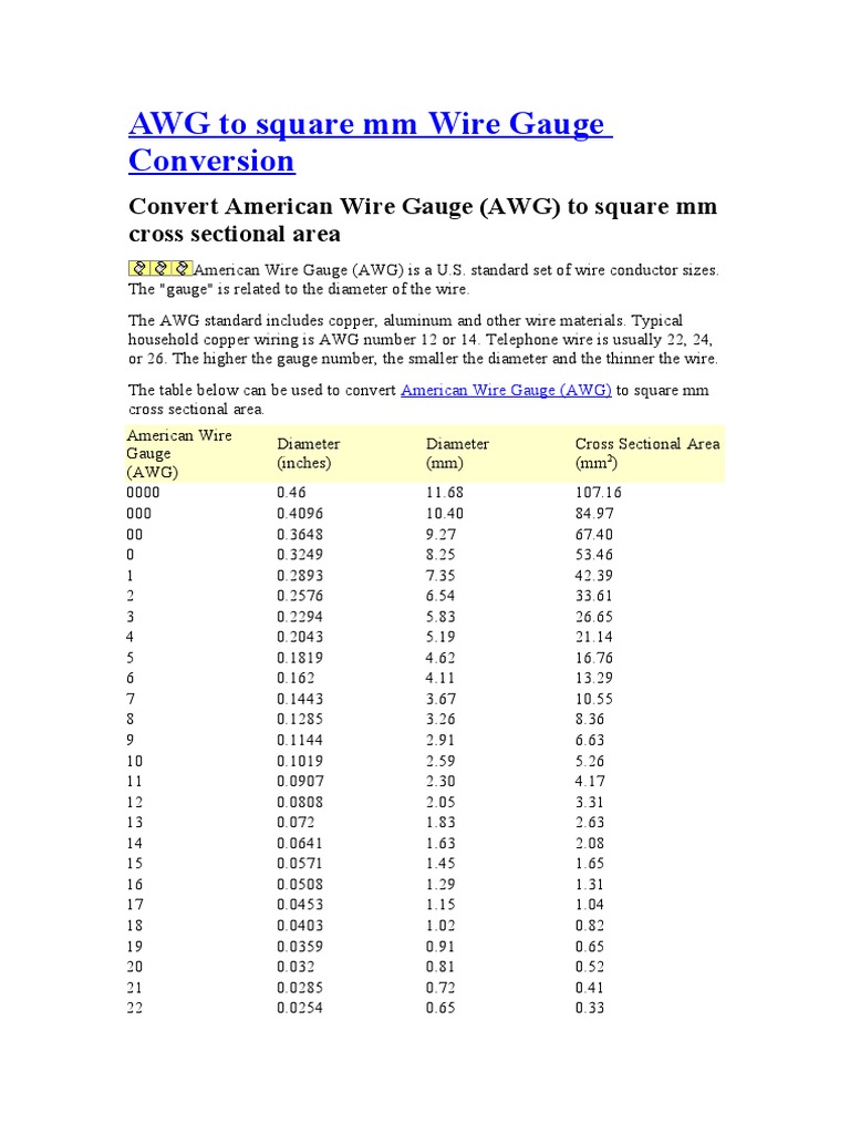 AWG To Square MM Wire Gauge Conversion PDF Electrical Engineering
