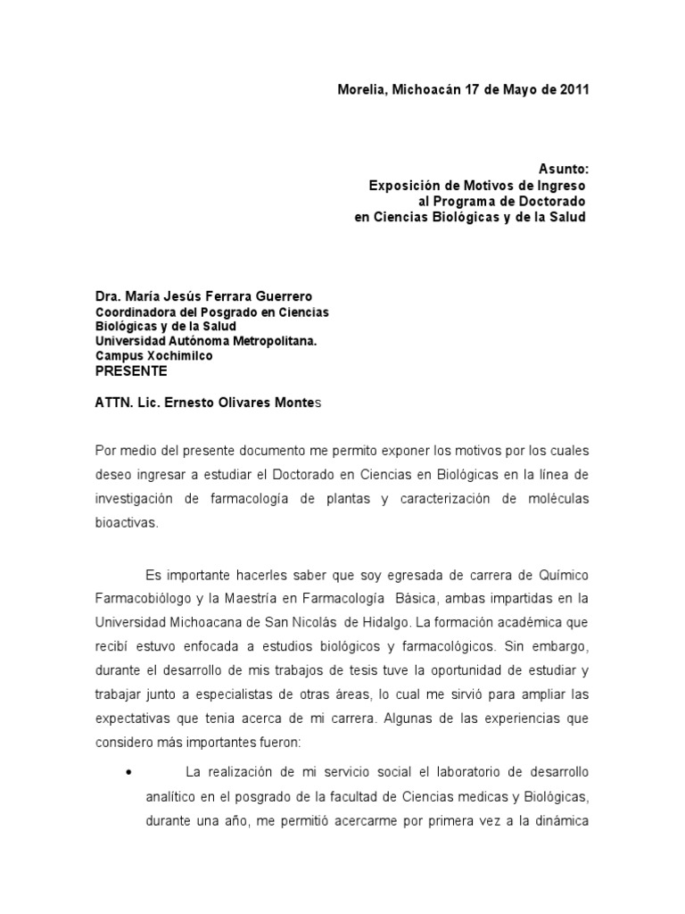 UAM Carta de Exposicion de Motivos Ciencia Bienestar