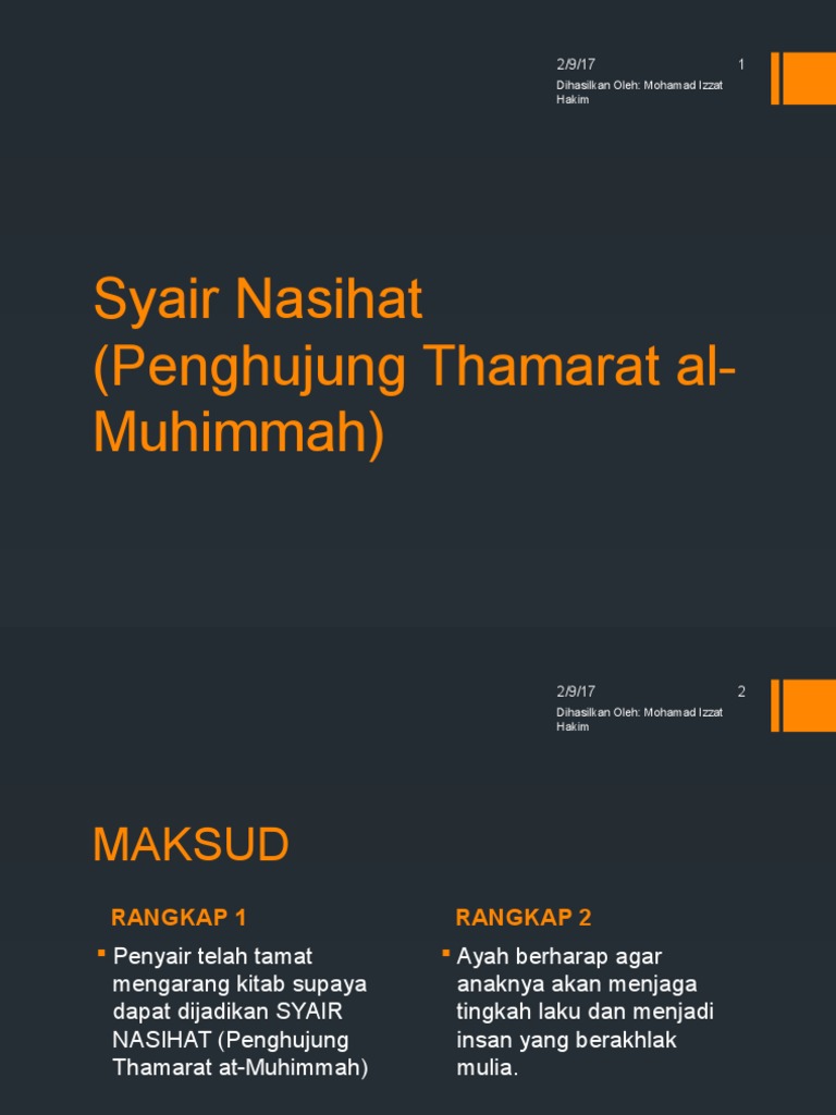 Puisi Tradisional Syair Nasihat Penghujung Tharamat Al Muhimmah