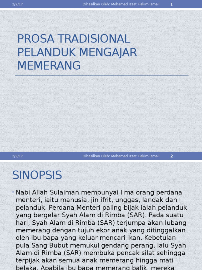 Prosa Tradisional Pelanduk Mengajar Memerang Pdf