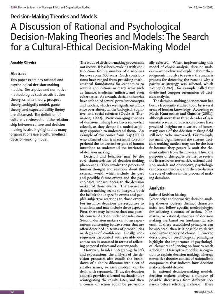 Decision-Making Theories and Models PDF | PDF | Decision Making ...