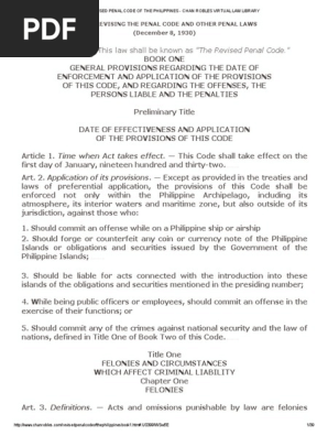 Revised Penal Code Of The Philippines Book Onepdf - 