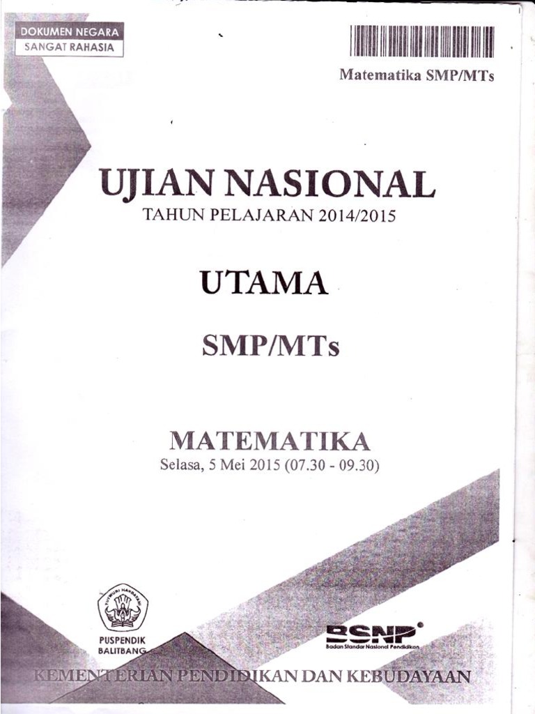 Naskah Soal UN Matematika SMP 2022 Paket 1 pdf