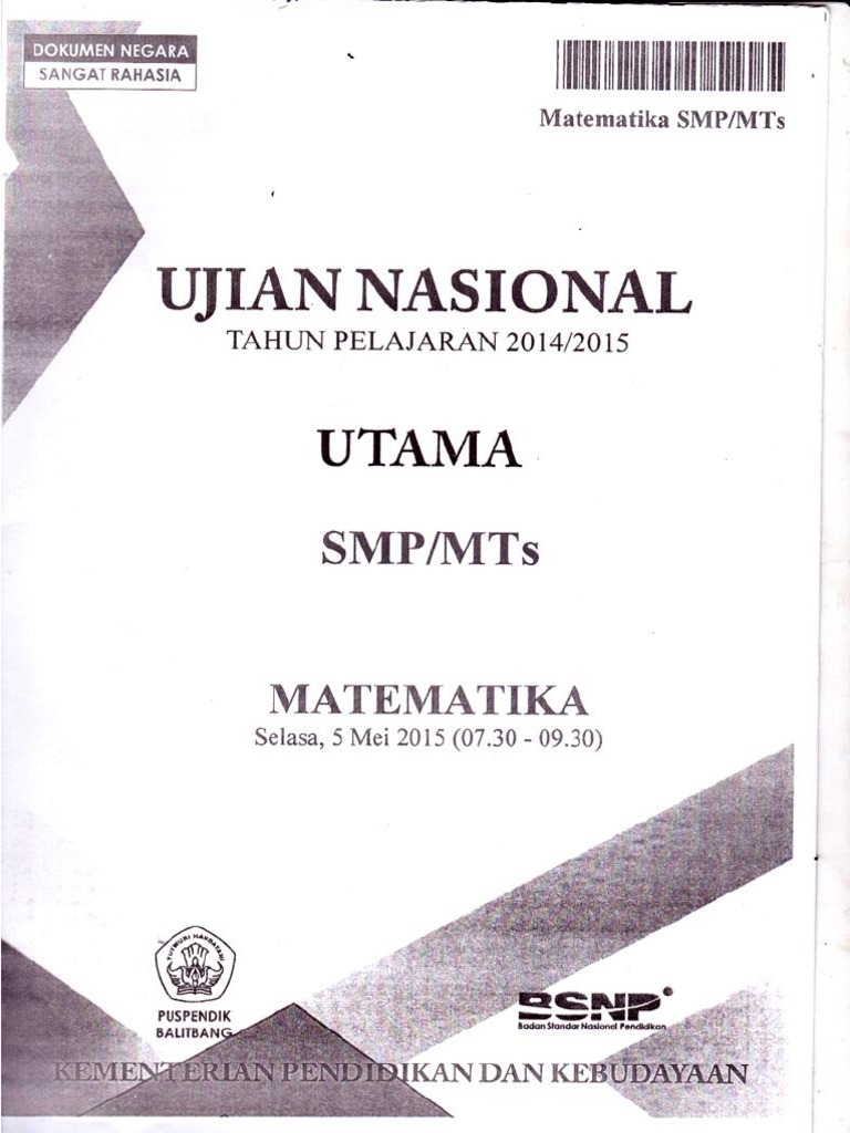 Naskah Soal UN Matematika SMP 2015 Paket 1 pdf