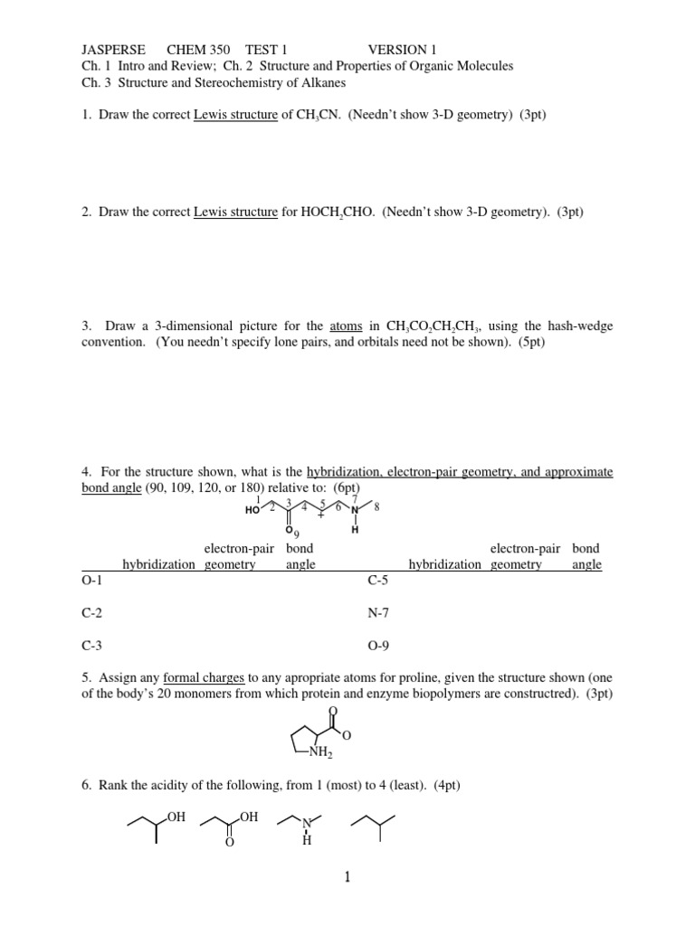 Organic Chemistry Test 1 Overview | PDF | Conformational Isomerism ...