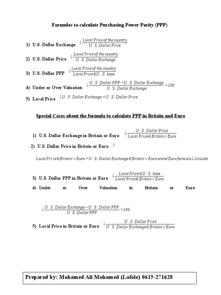 Formulas To Calculate Purchasing Power Parity (PPP) : Prepared By ...