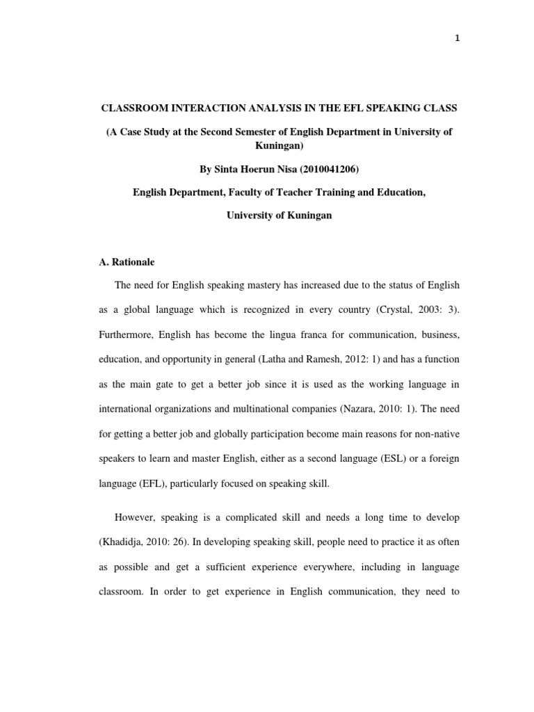 EFL Classroom Interaction Analysis | PDF | English As A Second Or ...