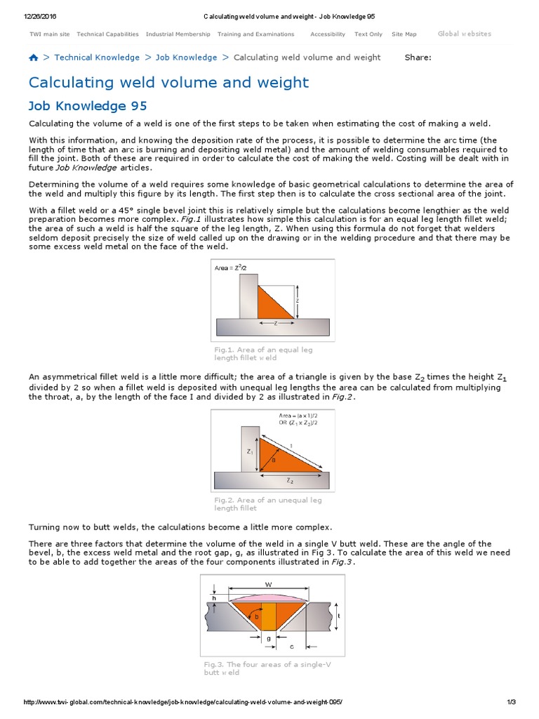 Calculating Weld Volume and Weight Job Knowledge 95 Welding Volume