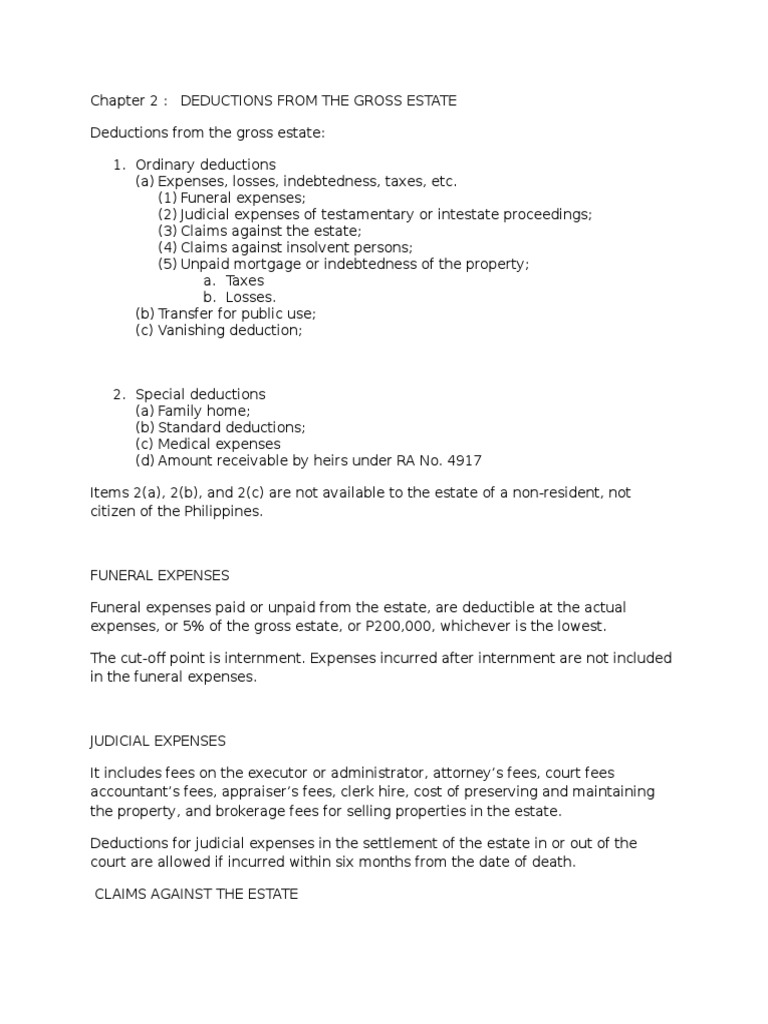 Chapter 2 - Deductions From The Gross Estate | PDF | Tax Deduction ...