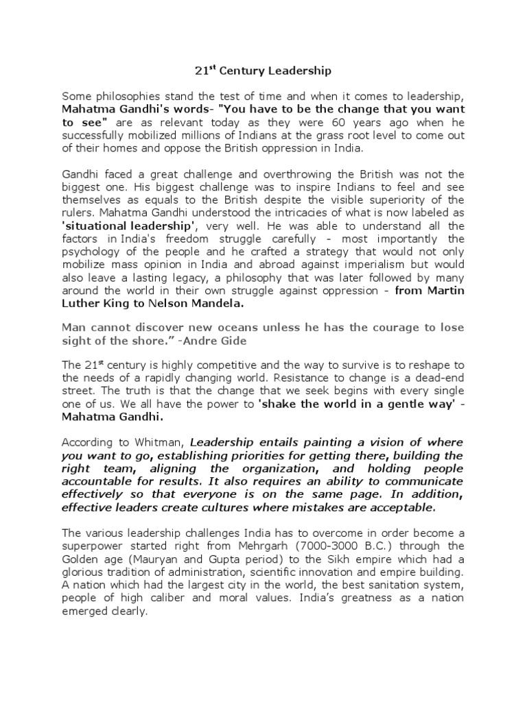 21st Century Leadership | PDF | Mahatma Gandhi | Public Administration