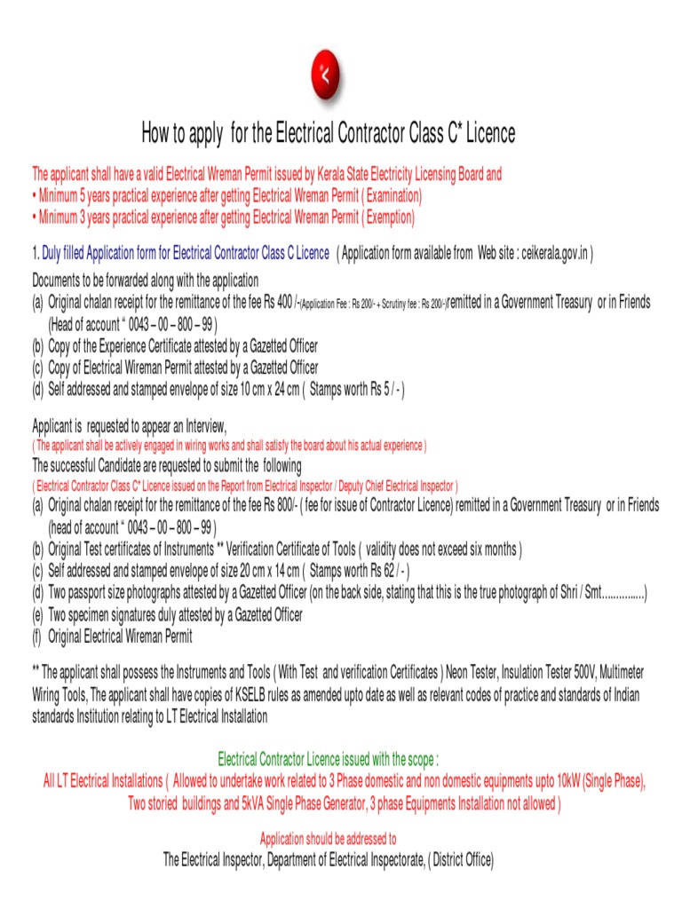 Contractor Class c Electrical Wiring License