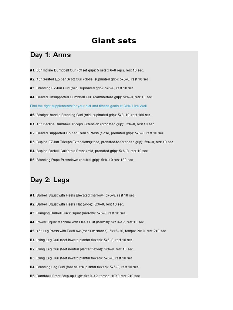Giant Sets Workout Guide | PDF | Home & Garden | Wellness
