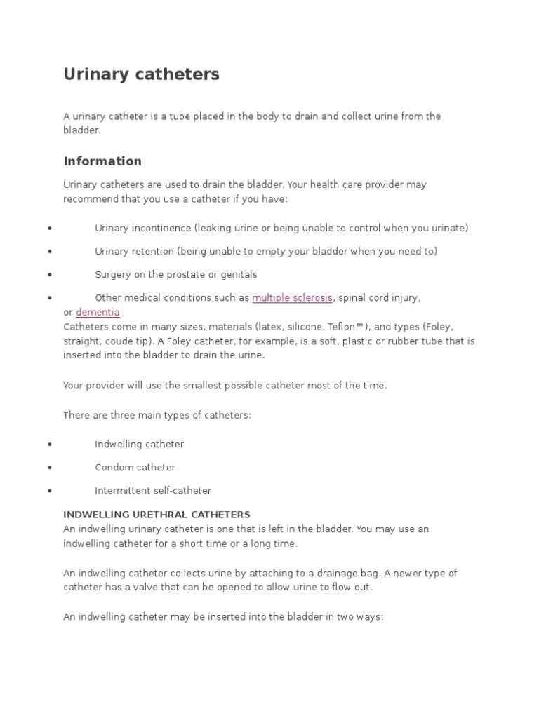 Urinary Catheters PDF Urinary Incontinence Catheter