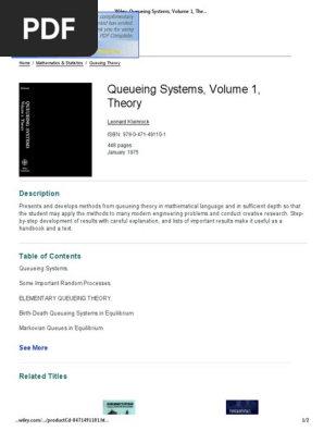 Queueing Systems, Volume 1, Theory: Description | PDF