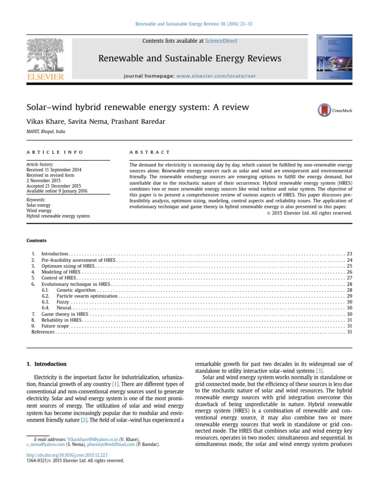 Solar-Wind Hybrid Energy System Review | PDF | Wind Power | Photovoltaics