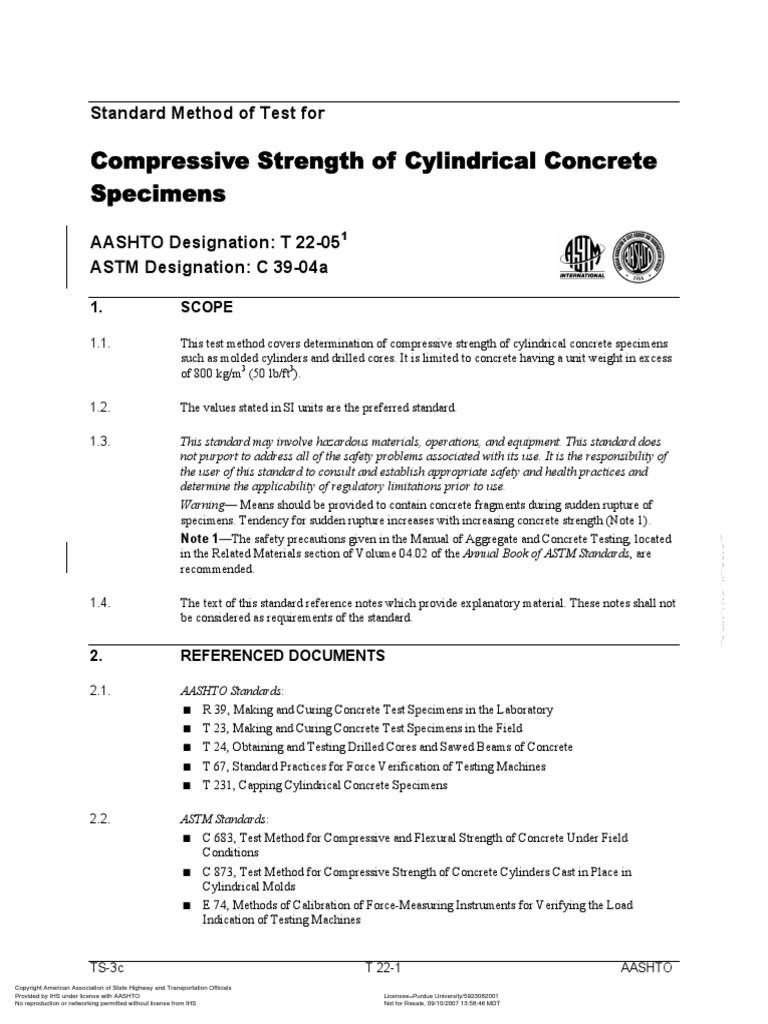 Astm C39 Standard Test Method For Compressive Strength of Cylindrical