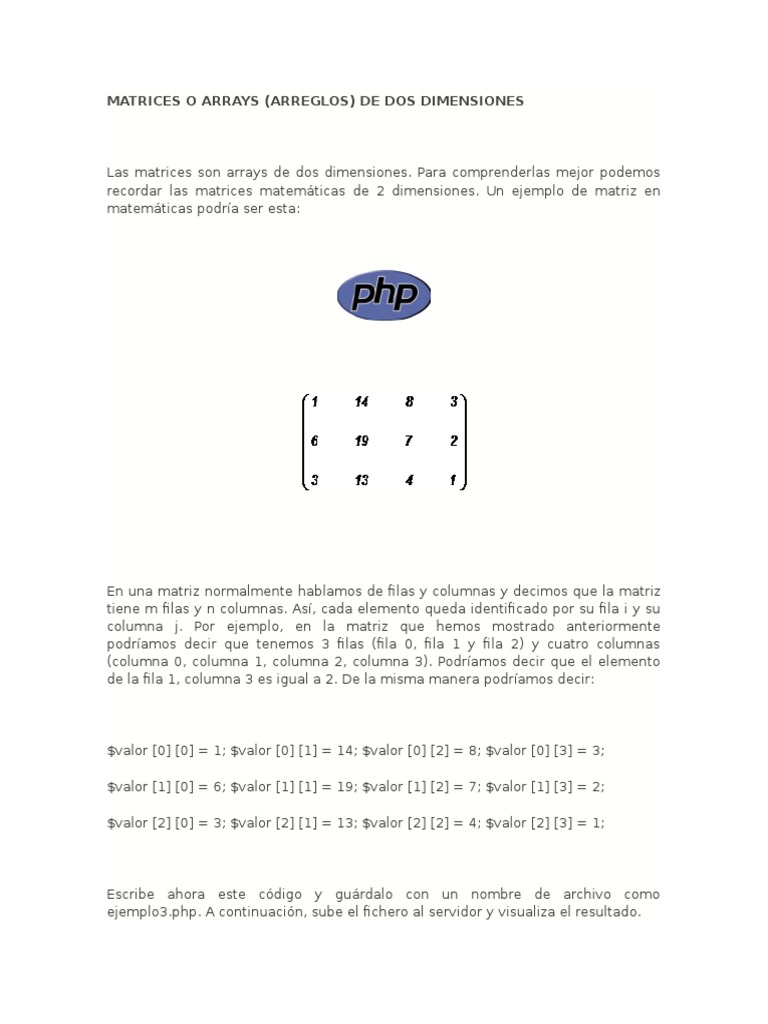 Matrices o Arrays PHP | PDF