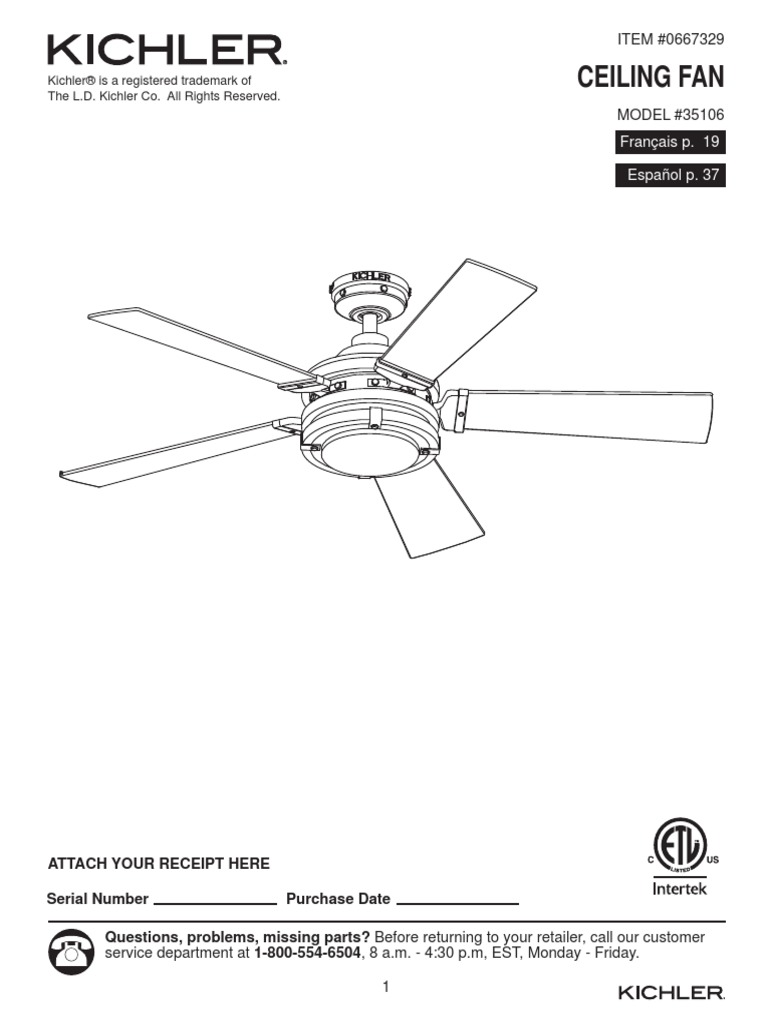 Kichler Ceiling Fan Manual PDF Radio Interference