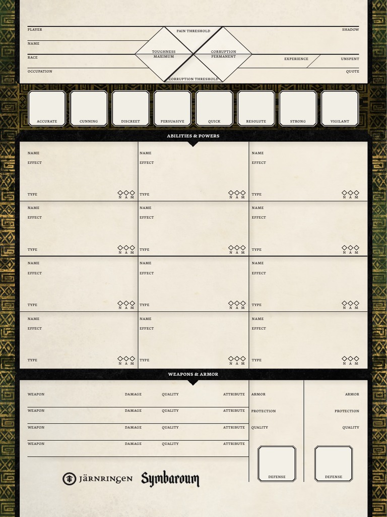Symbaroum Character Sheet Overview | PDF | Role Playing Games | Gaming