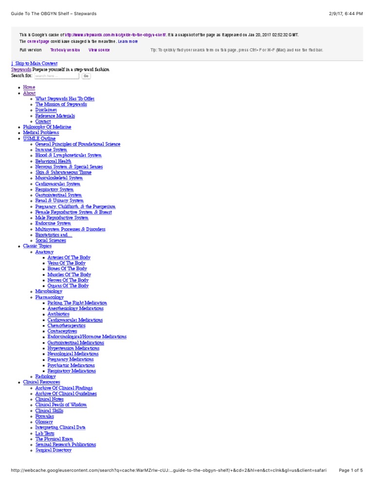 Guide To The OBGYN Shelf Stepwards PDF Medical School