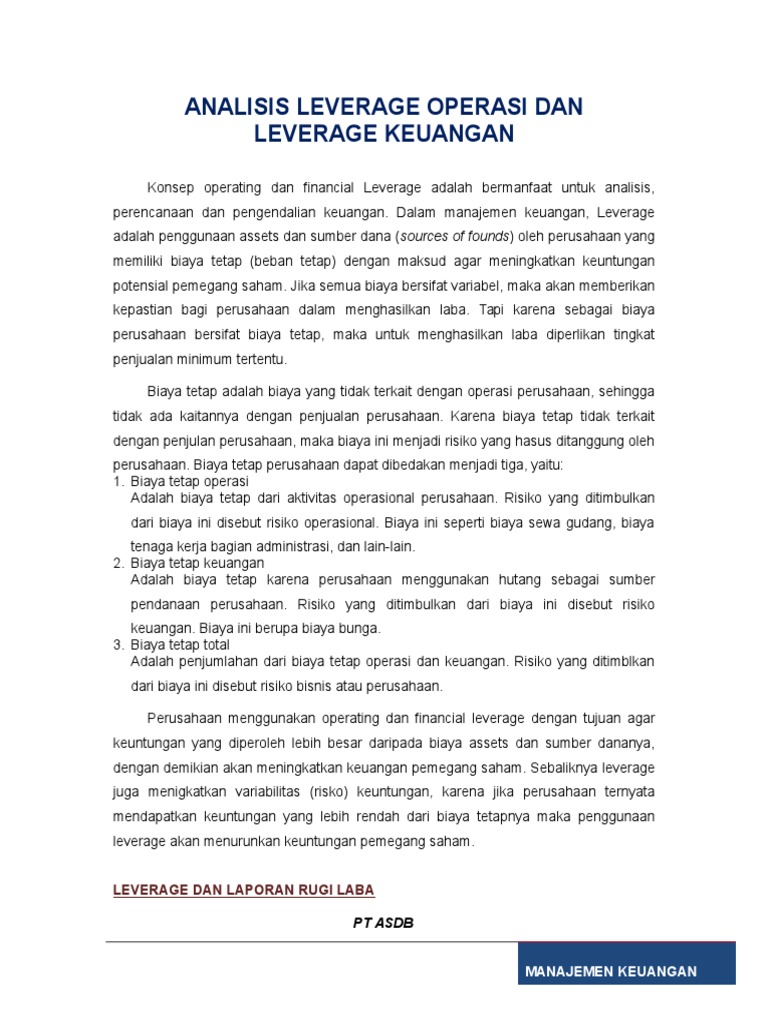 16 Contoh Soal Kombinasi Operating Dan Financial Leverage Kumpulan Contoh Soal