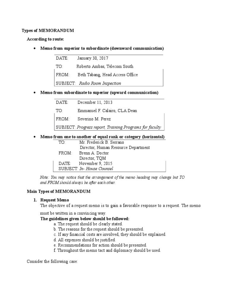 Types of Memorandum Memorandum Reading Comprehension