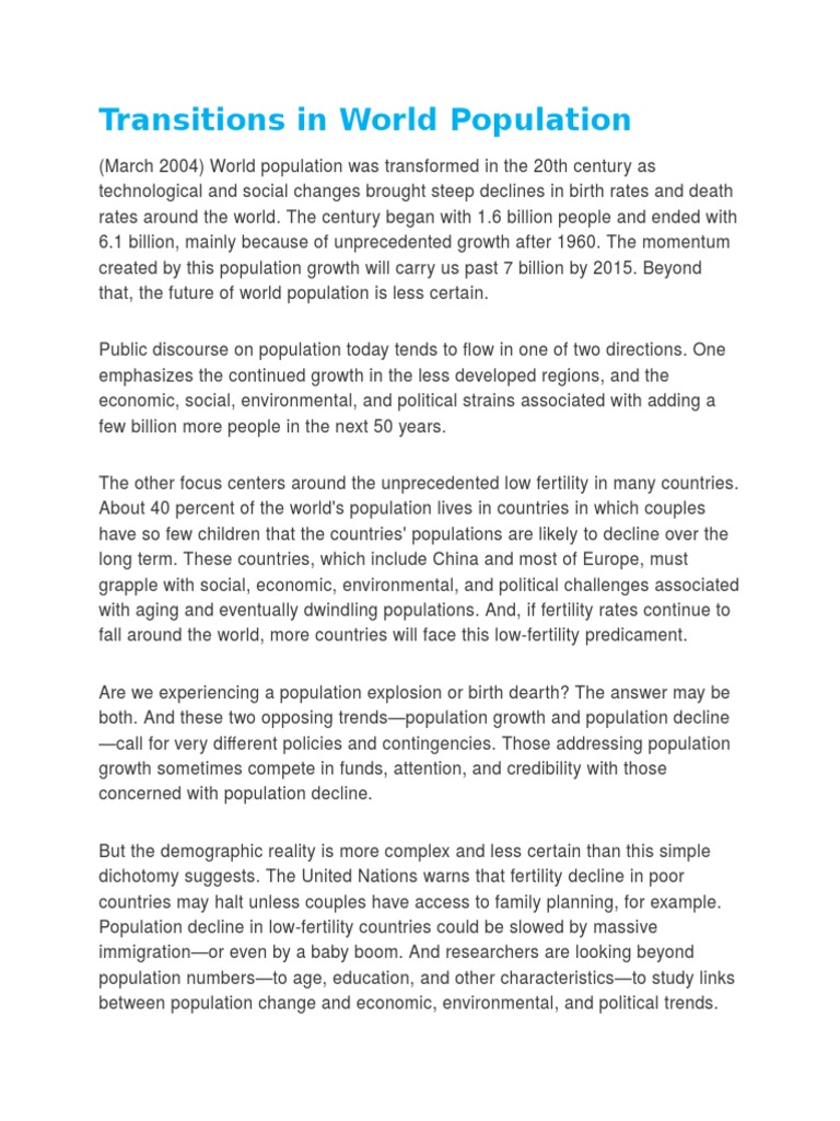 Transitions in World Article PDF Family Planning World Population